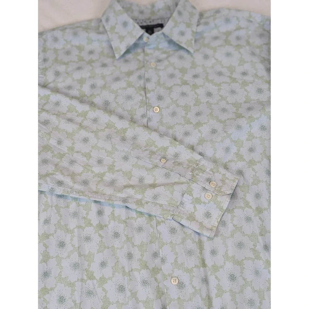 Banana Republic Mens XL Long Sleeve Button Down Shirt Floral Print Lt Blue Green